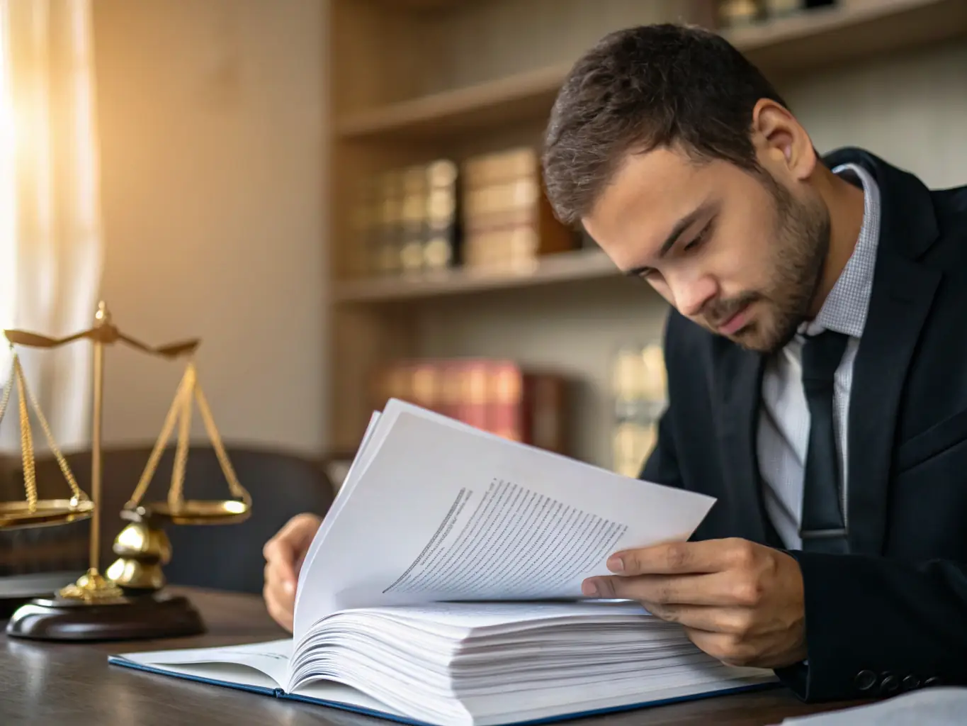 An image of a professional paralegal working at a desk with legal documents and a laptop, symbolizing paralegal services.